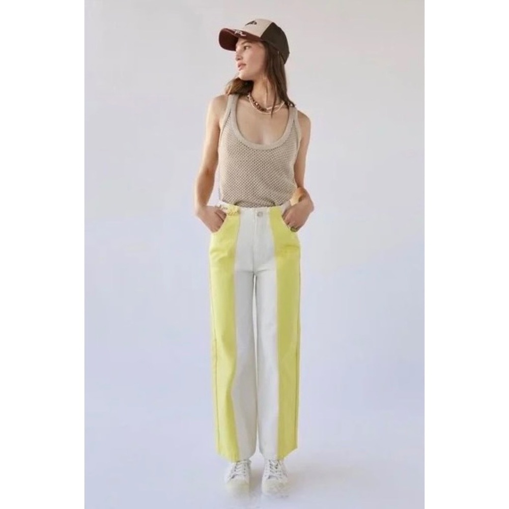 Urban Outfitters Two-Tone White and Yellow Wide-Leg Jeans
